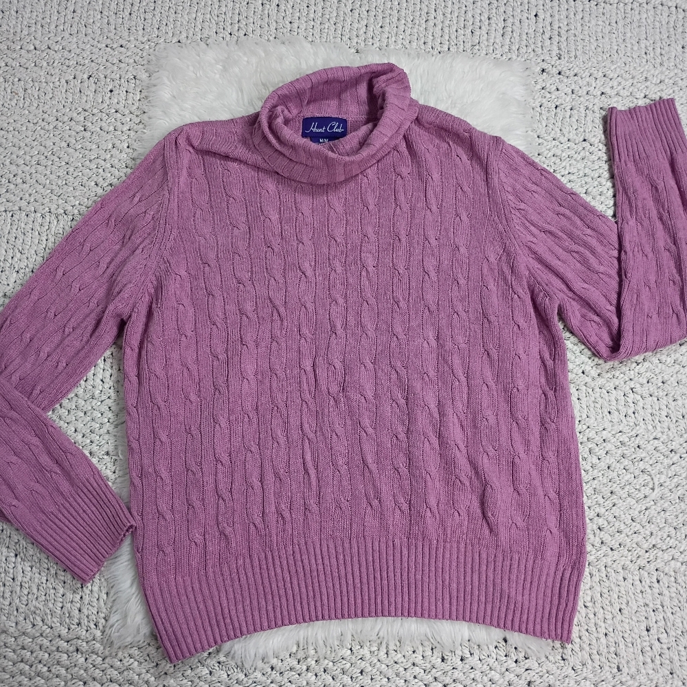 Hunt Club Women's Pink Cable Knit Vintage Silk Blend Sweater, Medium